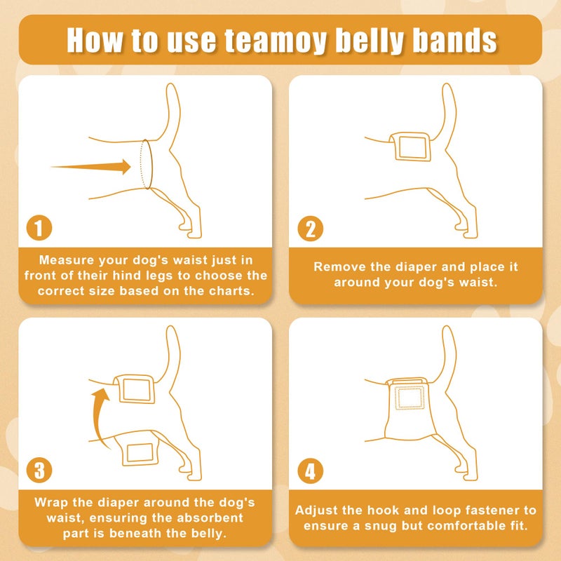 Teamoy حفاضات قابلة لإعادة الاستخدام من تيموي للكلاب الذكور، حزام بطن قابل للغسل للجراء، عبوة من 3 (ص، 10"-13" خصر، أزرق فاتح + كلاب + قهوة) - Image 4
